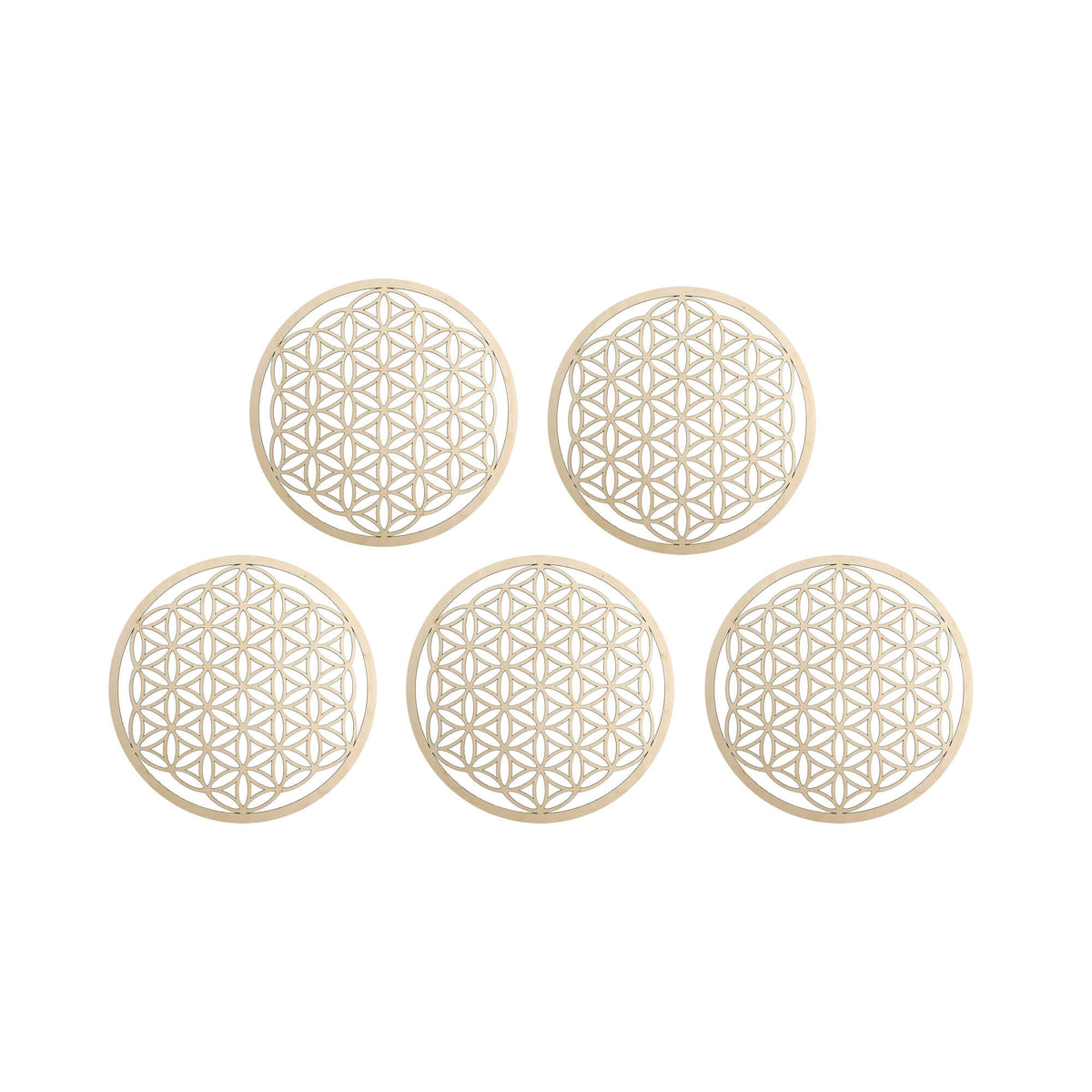 Wandschmuck "Blume des Lebens", Holz 9 cm - 5er Set