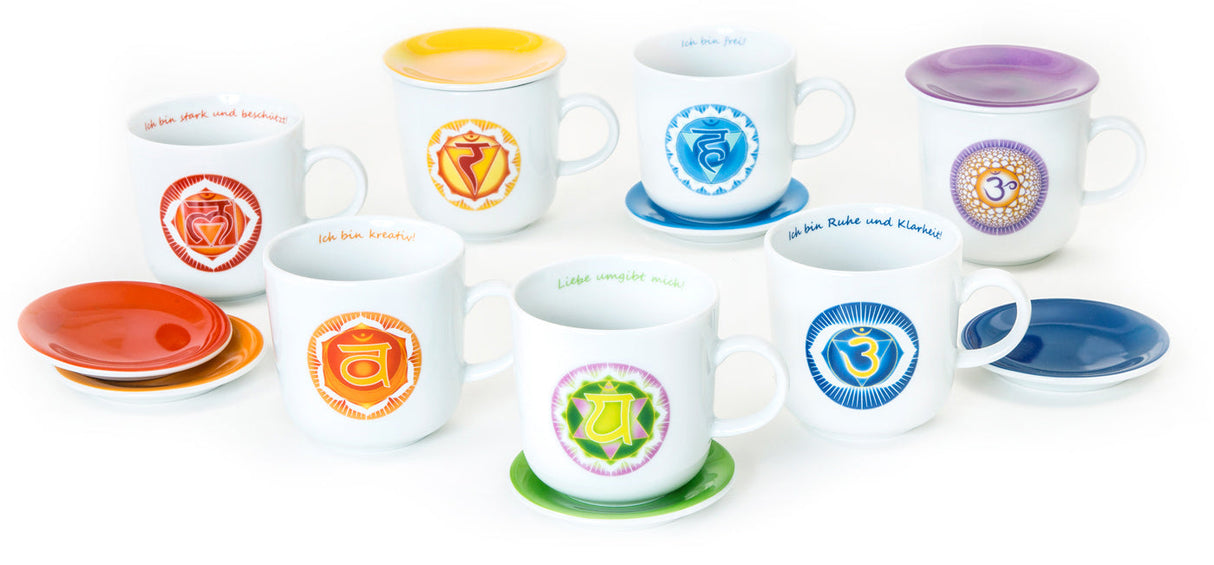 Chakra-Tasse aus Porzellan mit Unterteller
