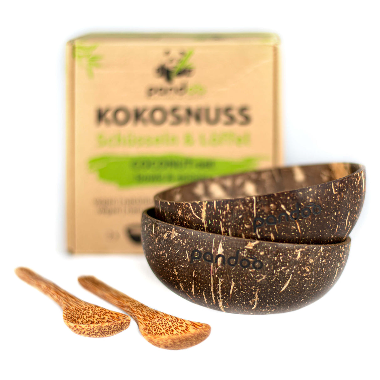 Kokosnuss-Set, 2 Schüssel & 2 Löffel