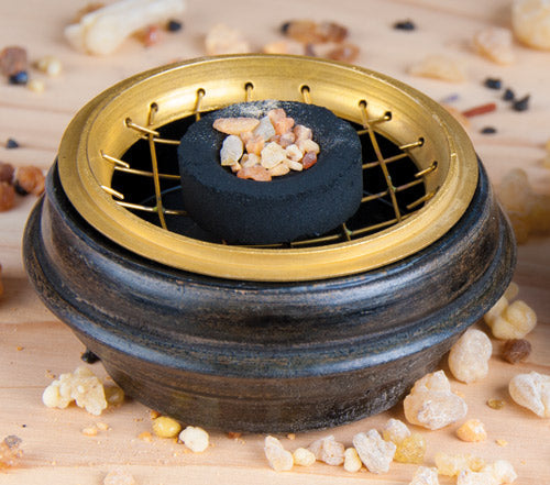 Räuchergefäß aus Holz, mit hellem Netz - YOGISHOP