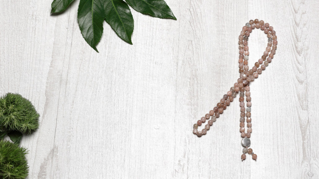 Mala Mondstein rosé, 8 mm, Blume des Lebens 925er Silber - YOGISHOP