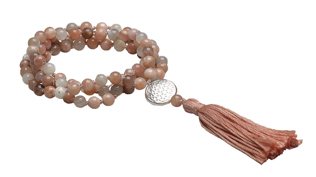 Mala Mondstein multicolor, 6 mm, Blume des Lebens 925er Silber - YOGISHOP