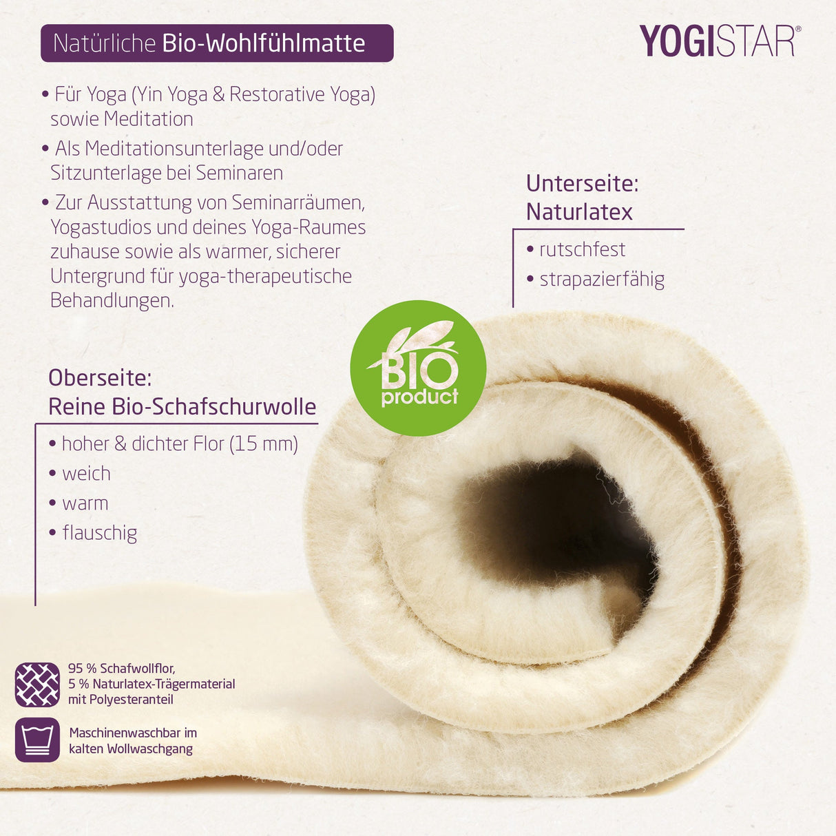 Yogamatte yogimat® natur - Bio-Schurwolle - YOGISHOP