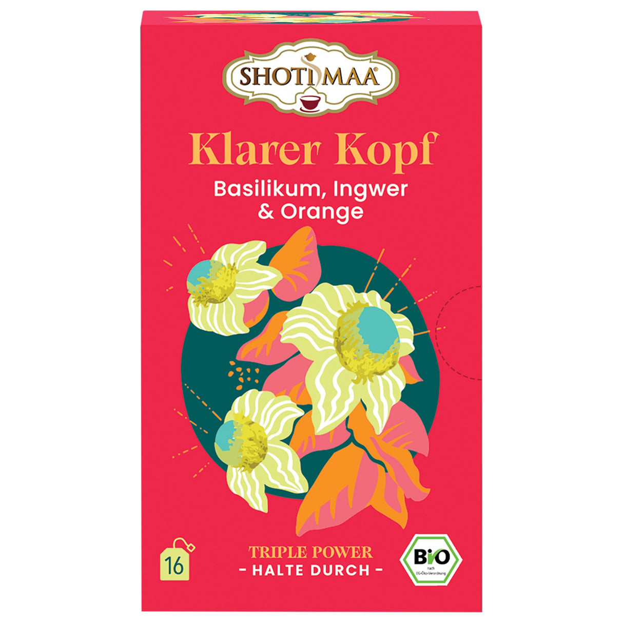 Bio Klarer Kopf Tee - Basilikum Ingwer Orange, 32 g