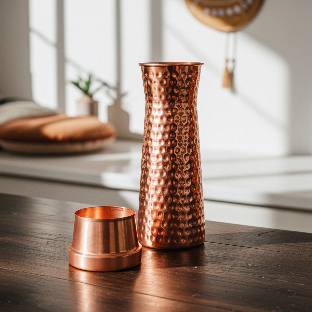 Kupferkaraffe mit Becher gehämmert, 1,1 l - AYURDEVA