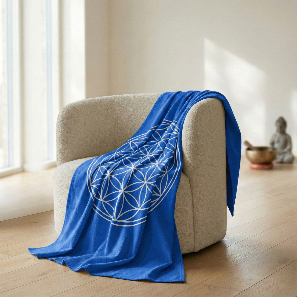 Baumwolldecke Blume des Lebens - blau - YOGISHOP