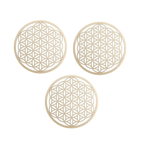 Wandschmuck "Blume des Lebens", Holz 14 cm - 3er Set - YOGISHOP