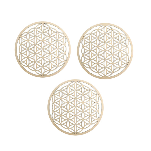 Wandschmuck "Blume des Lebens", Holz 14 cm - 3er Set - YOGISHOP