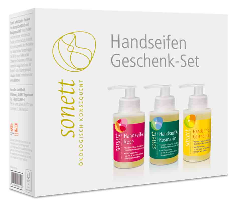Handseifen-Geschenkset Calendula - Rosmarin - Rose, 3 x 110 ml