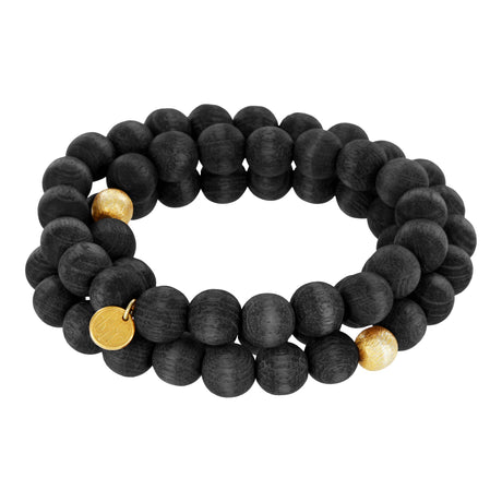 Hand-Mala Vintage Wood - GOA, schwarz & goldplattiert - YOGISHOP