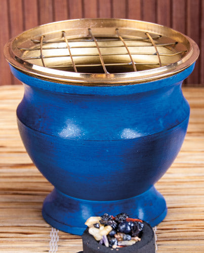 Räuchergefäß aus Messing, Emaille blau