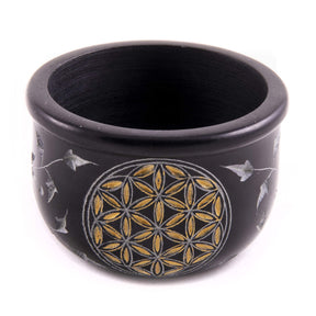 Räucherschale Blume des Lebens schwarz - gold